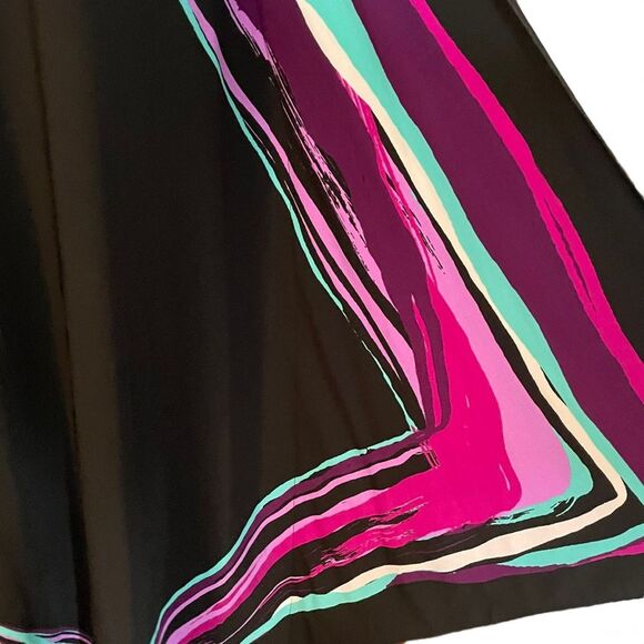 Cynthia Rowley Black Purple Turquoise One Shoulder Handkerchief Dress, size 12 - Picture 3 of 7